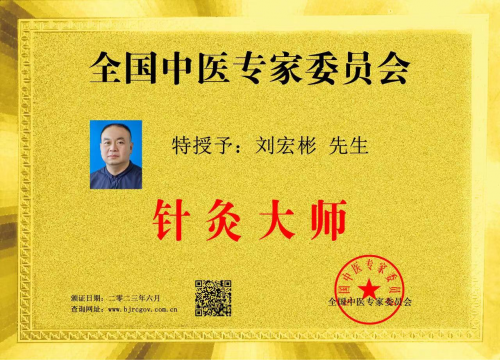 刘宏彬被全国中医专家委员会授予“针灸大师”荣誉称号