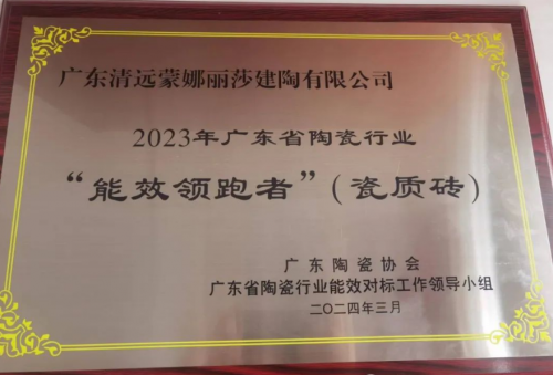 广东清远蒙娜丽莎建陶有限公司获评2023年度广东省陶瓷行业“能效领跑者”