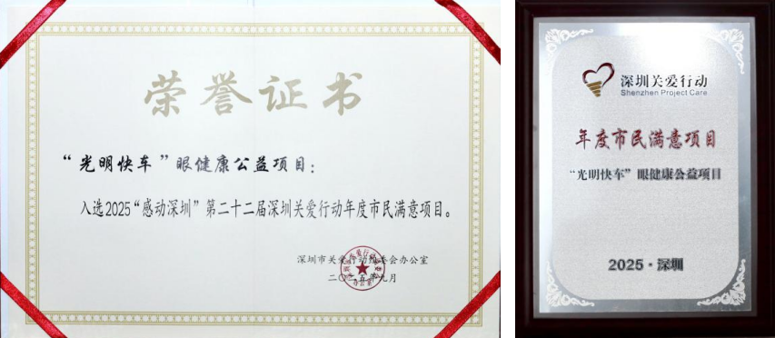 深圳华厦眼科“光明快车”眼健康公益项目及“深圳市关爱行动公益基金会·姚晓明光明行动”荣获第二十二届深圳关爱行动年度市民满意项目