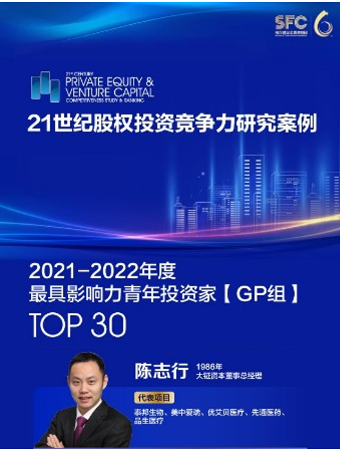 大钲资本陈志行荣膺“2021-2022年度最具影响力青年投资家”