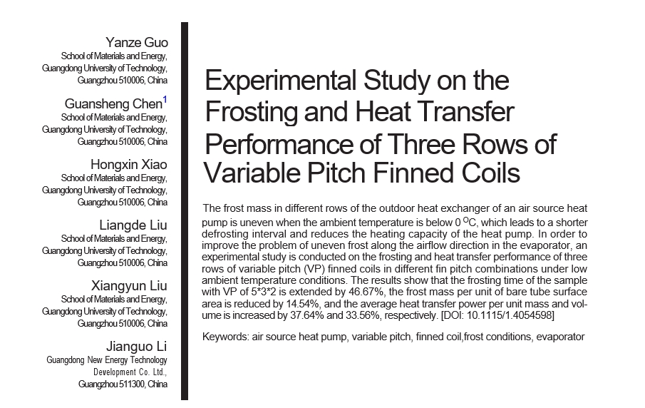 Experimental Study on the Frosting and Heat Transfer Performance of Three Rows of Variable Pitch Finned Coils